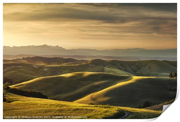 Tuscany, rolling hills at sunset. Volterra Print by Stefano Orazzini