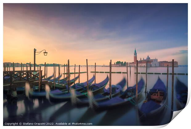 Venice lagoon, San Giorgio church and gondolas at sunrise. Italy Print by Stefano Orazzini