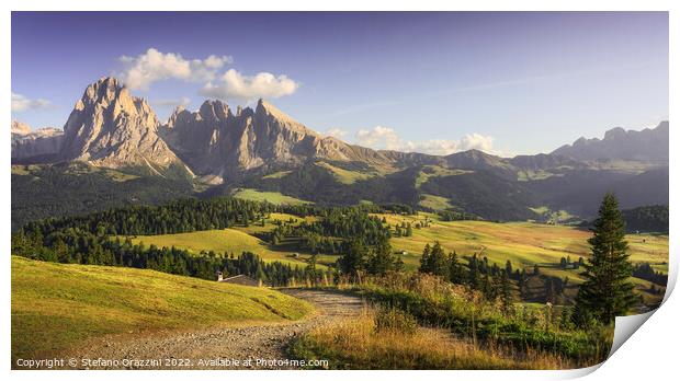 Alpe di Siusi, Sassolungo mountain and pathway Print by Stefano Orazzini