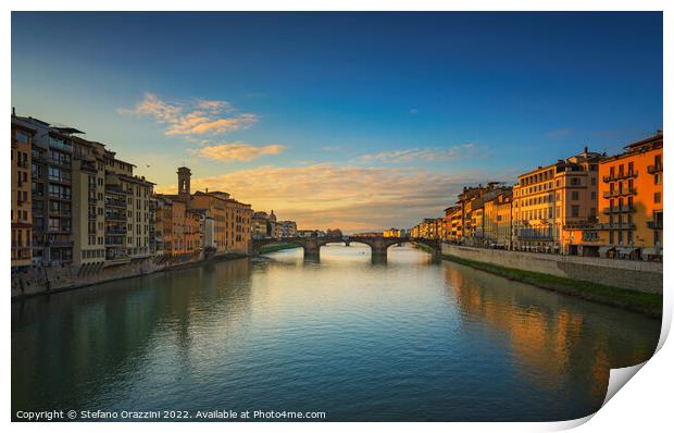 Carraia medieval Bridge on Arno river at sunset. Florence Italy Print by Stefano Orazzini