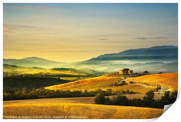 Tuscany spring, rolling hills at sunset. Italy Print by Stefano Orazzini
