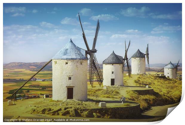 Don Quixote windmills in Consuegra. Castile La Mancha, Spain Print by Stefano Orazzini