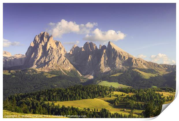 Sassolungo mountain view from Seiser Alm. Dolomites Print by Stefano Orazzini
