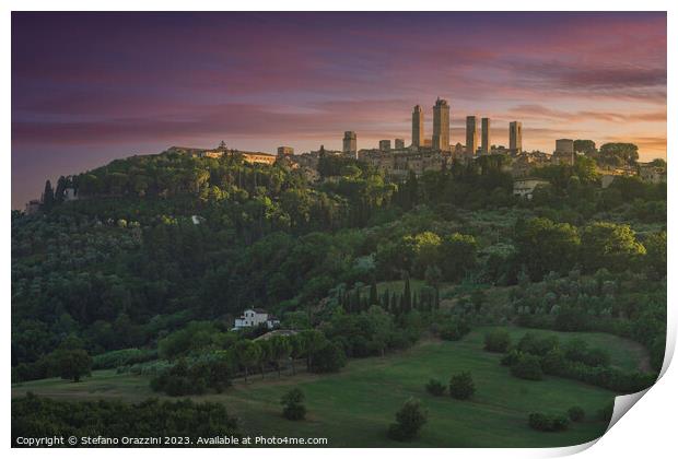 The towers of the village of San Gimignano at sunset. Italy Print by Stefano Orazzini