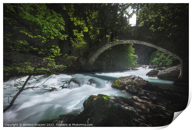 Bridge in the ravine of Pré Saint Didier. Aosta Valley Print by Stefano Orazzini