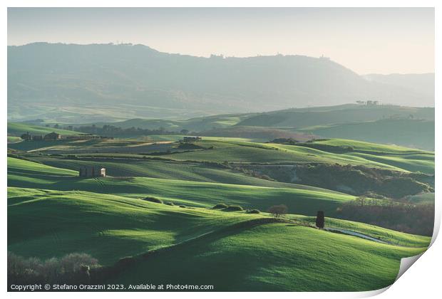 Spring in Tuscany, landscape in late afternoon. Pienza, Italy Print by Stefano Orazzini