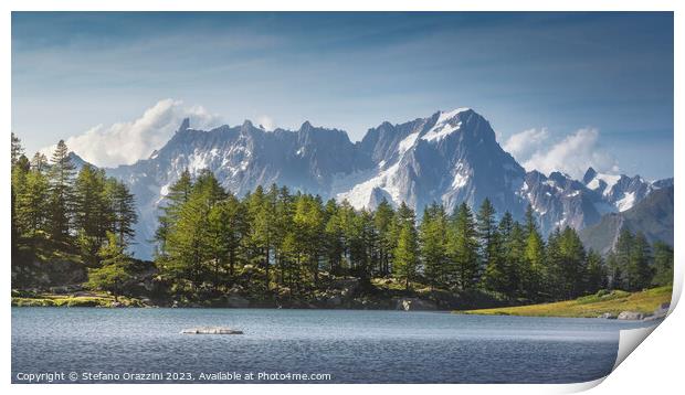 The Arpy Lake and the Mont Blanc massif in the background. Aosta Print by Stefano Orazzini