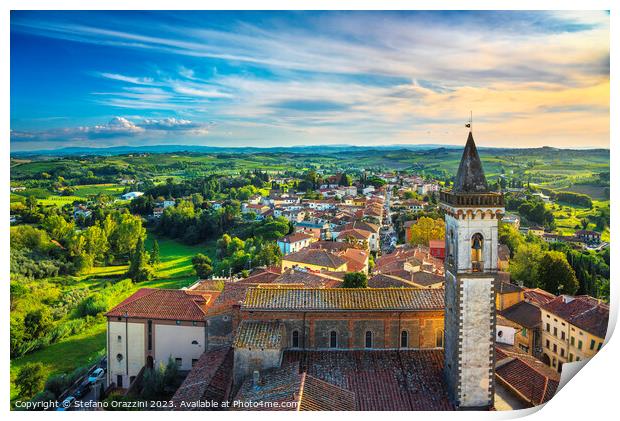 Vinci village, Leonardo birthplace, and the bell tower. Italy Print by Stefano Orazzini