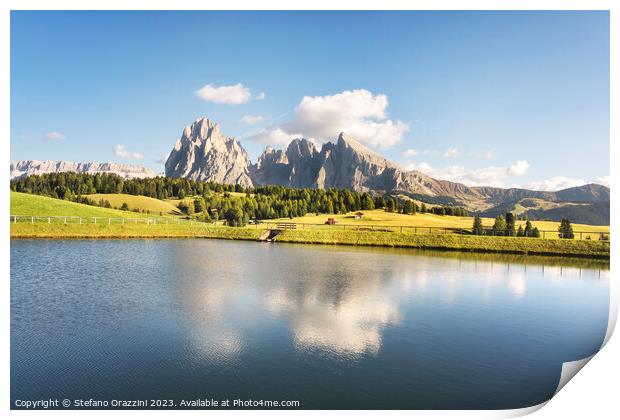 Lake and mountains, Seiser Alm, Dolomites Print by Stefano Orazzini
