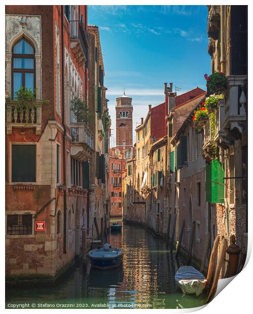 Venice cityscape, canal and bell tower Print by Stefano Orazzini