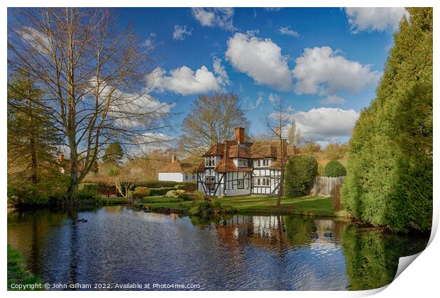 Chocolate Box Tudor Cottage on the waters edge a Typical English Scene Print by John Gilham