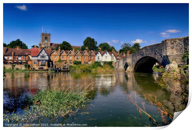 Aylesford Bridge over the river Medway with the Church and village in Kent England UK Print by John Gilham