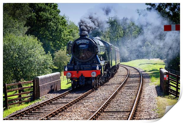The Flying Scotsman 60103 Steam Locomotive under steam on its approach to Kingscote station West Sussex on a visit to The Bluebell Railway  Print by John Gilham