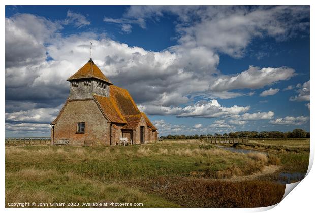 St Thomas Becket Church Fairfield Romney Marsh Ken Print by John Gilham