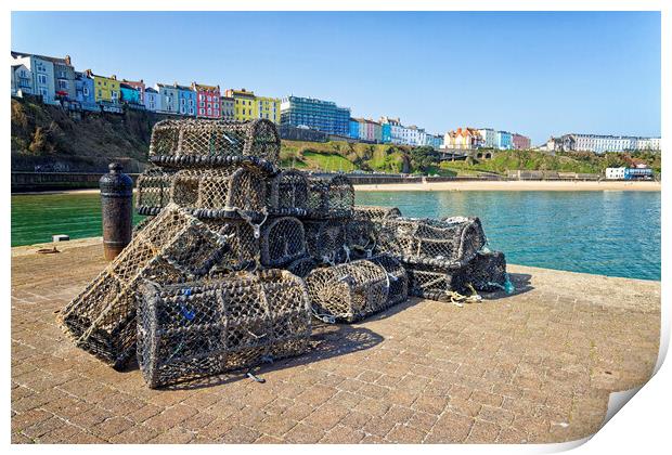 Lobster Pots on Tenby Harbour in South Wales UK Print by John Gilham