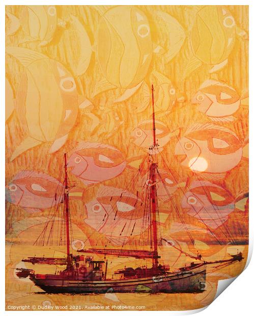 Tranquil Trawler at Sunset Print by Dudley Wood