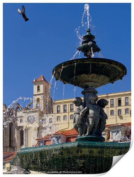 Fountain Rossio Lisbon Print by Dudley Wood