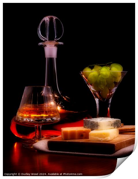 cognac cheese and grapes Print by Dudley Wood
