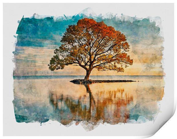 Lone Tree At Sunset Print by Artificial Adventures