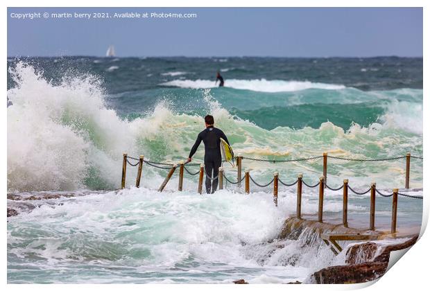 Surfers and Rough Waves  Print by martin berry