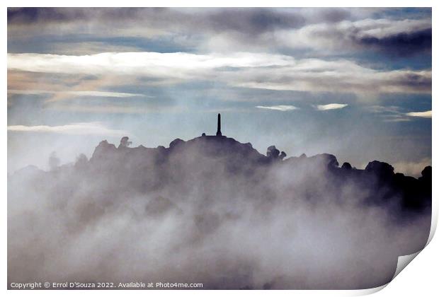 One Tree Hill over a foggy foreground in Auckland New Zealand Print by Errol D'Souza