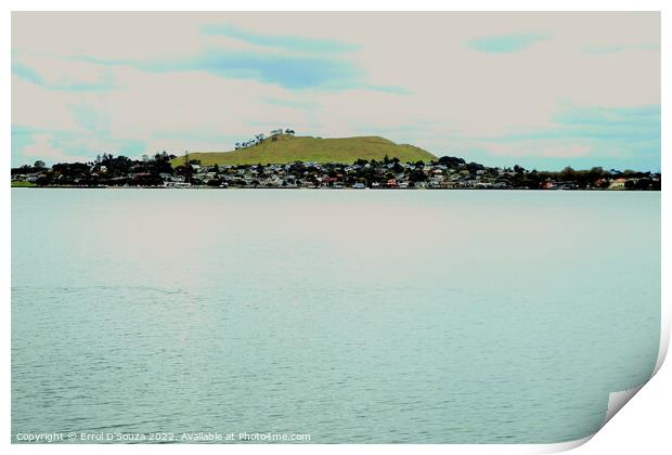 Mangere Mountain across the Manukau Harbour Print by Errol D'Souza