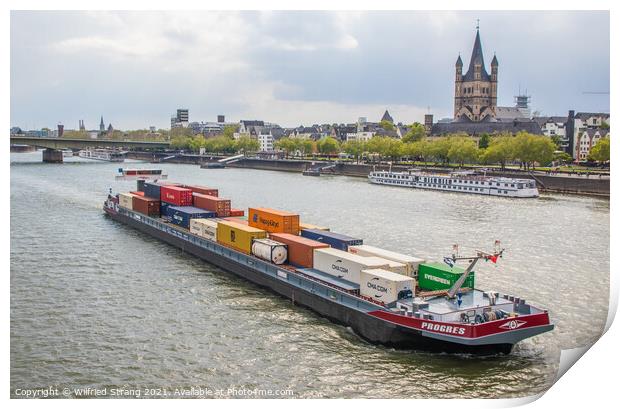 A Container Ship at the Rhine River in Cologne Germany Europe Print by Wilfried Strang
