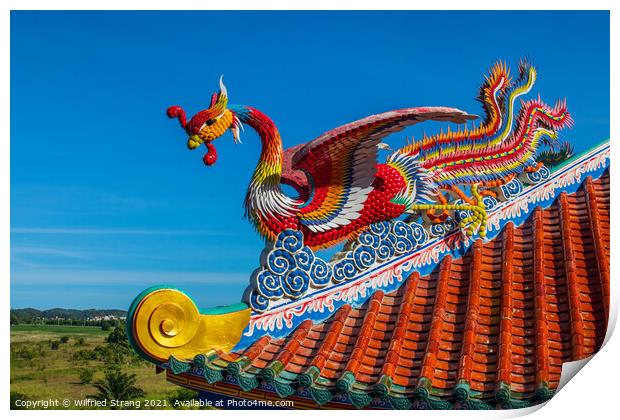 Dragon Sculpture on a roof at a Chinese Temple in Thailand Asia Print by Wilfried Strang
