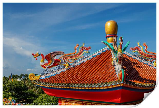 Chinese dragon statue on a roof of a temple Print by Wilfried Strang