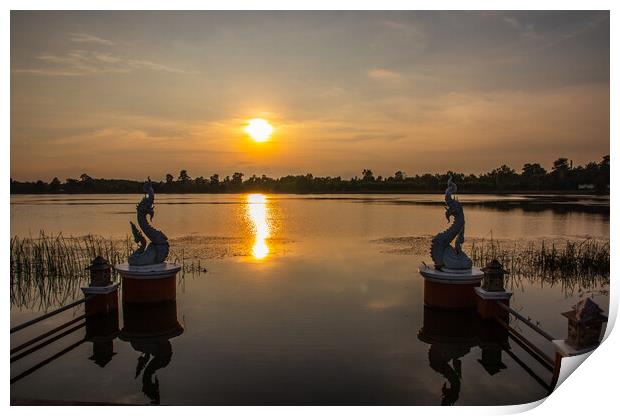 A beautiful lake in Ban Lalom District Sisaket Thailand somewhere in Isaan Print by Wilfried Strang
