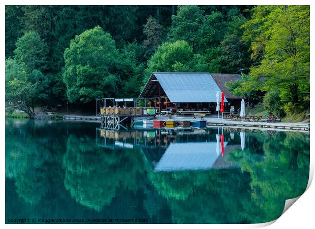 Beautiful scenery, peaceful lake of Lake Fusine Ba Print by Maggie Bajada