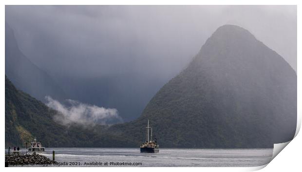 Picturesque Misty scenery at Milford Sound at New  Print by Maggie Bajada
