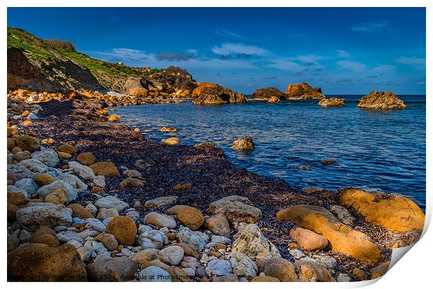 Beautiful Coastal beach with rocks at Gozo. Print by Maggie Bajada
