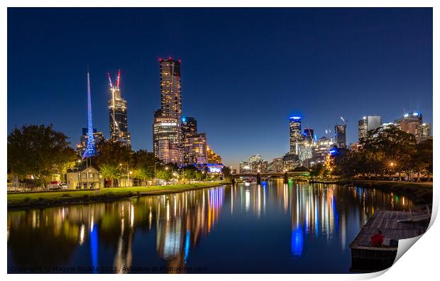 City Night Reflection of Buildings in Melbourne. Print by Maggie Bajada