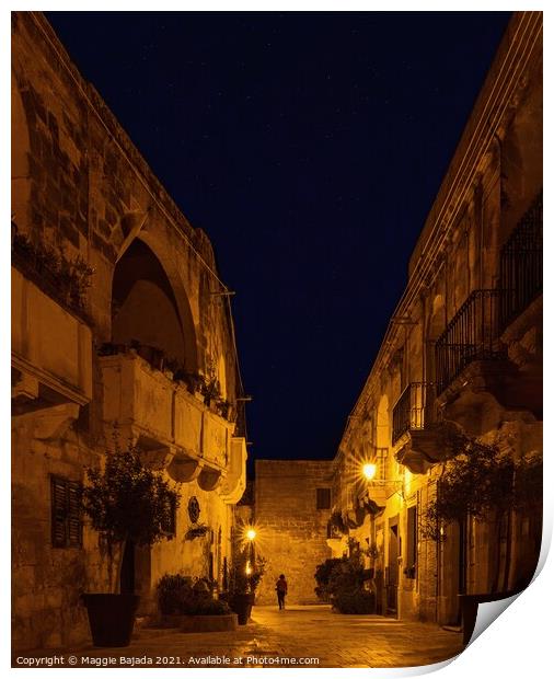Narrow Street by Night under the stars, Gozo, Malt Print by Maggie Bajada