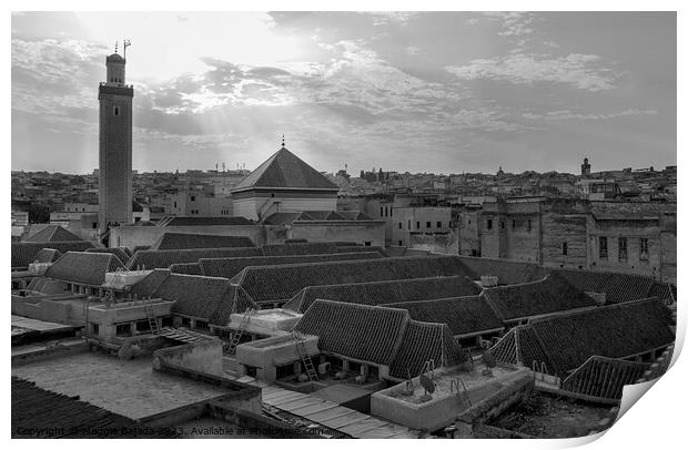 Monochrome-Black and White of Morocco roof top. Print by Maggie Bajada