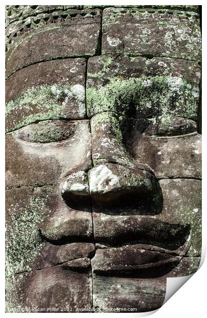 Stone face at Angkor Thom, Cambodia Print by Ian Miller