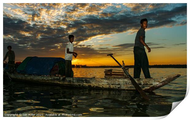 Night fishing on the Mekong River, Cambodia Print by Ian Miller