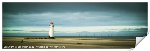 Lighthouse and person. Print by Ian Miller