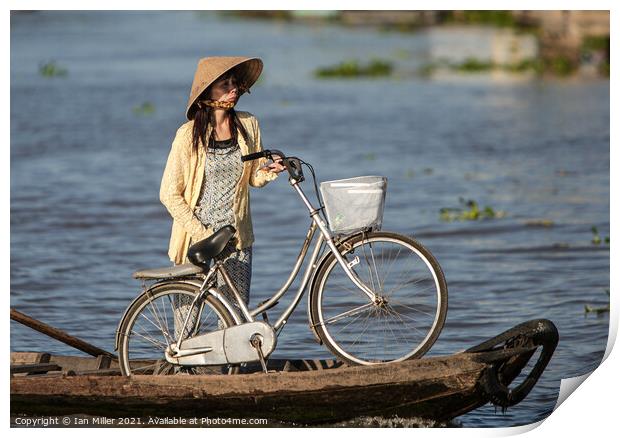Bicycle and Girl on a WaterTaxi, Vietnam Print by Ian Miller