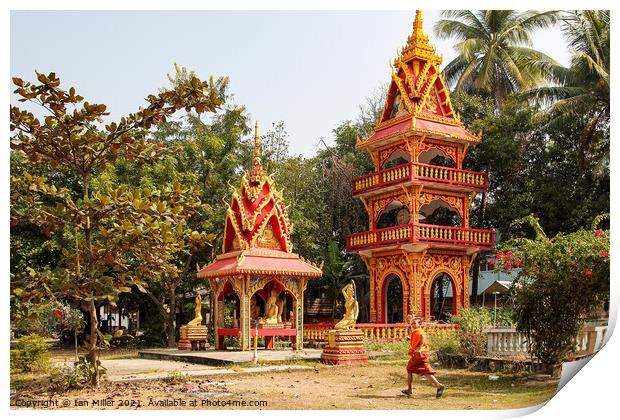 Buddhist Building with a Monk Print by Ian Miller