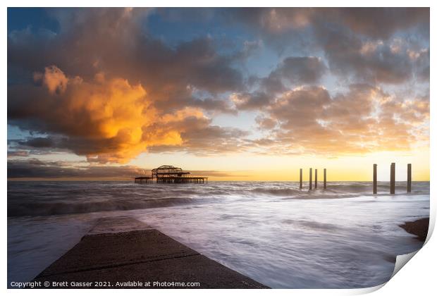 Brighton West Pier Sunset Print by Brett Gasser