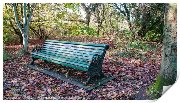 Bench in the Rotary Wood Print by GJS Photography Artist