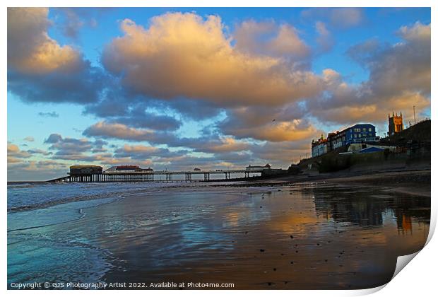 Cromer Pier Beech and Clifftop Buildings Print by GJS Photography Artist