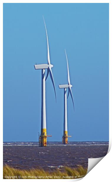Wind Turbines in Choppy Seas Print by GJS Photography Artist