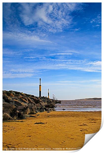 Looking Along the Sea Defences Print by GJS Photography Artist