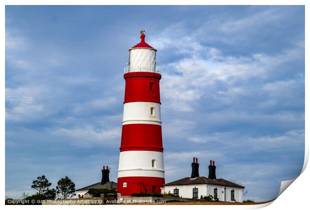 Happisburgh Lighthouse and Buildings Print by GJS Photography Artist