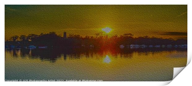 Ranworth Broad Sunset in Oil Bordered Print by GJS Photography Artist