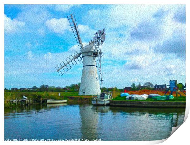 Thurne Windmill in Oil white Border Print by GJS Photography Artist