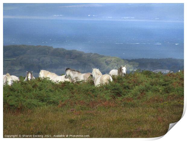 Gower coast landscape white horses Print by Sharon Cocking